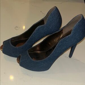Nine West NWOT Elegant DENIM Blue Peep-Toe Heels